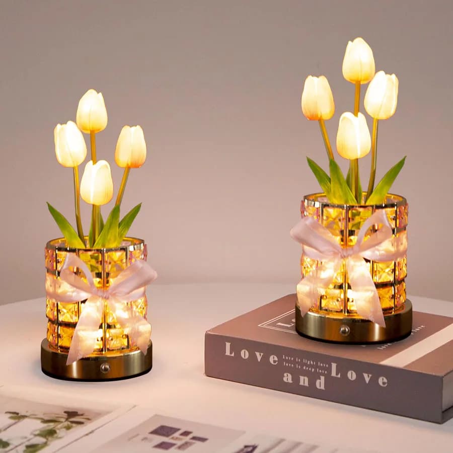 Tulip small night light simulation bouquet creative USB model ambient decoration bedroom bedside crystal table lamp