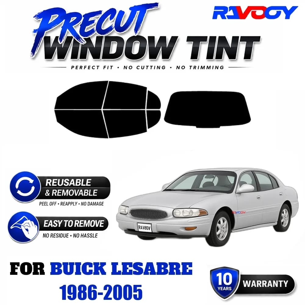 RAVOOY Precut Window Tint, Reusable Removable EPU Film, Custom Fit for Buick LeSabre 1986-2005, UV Heat Protection