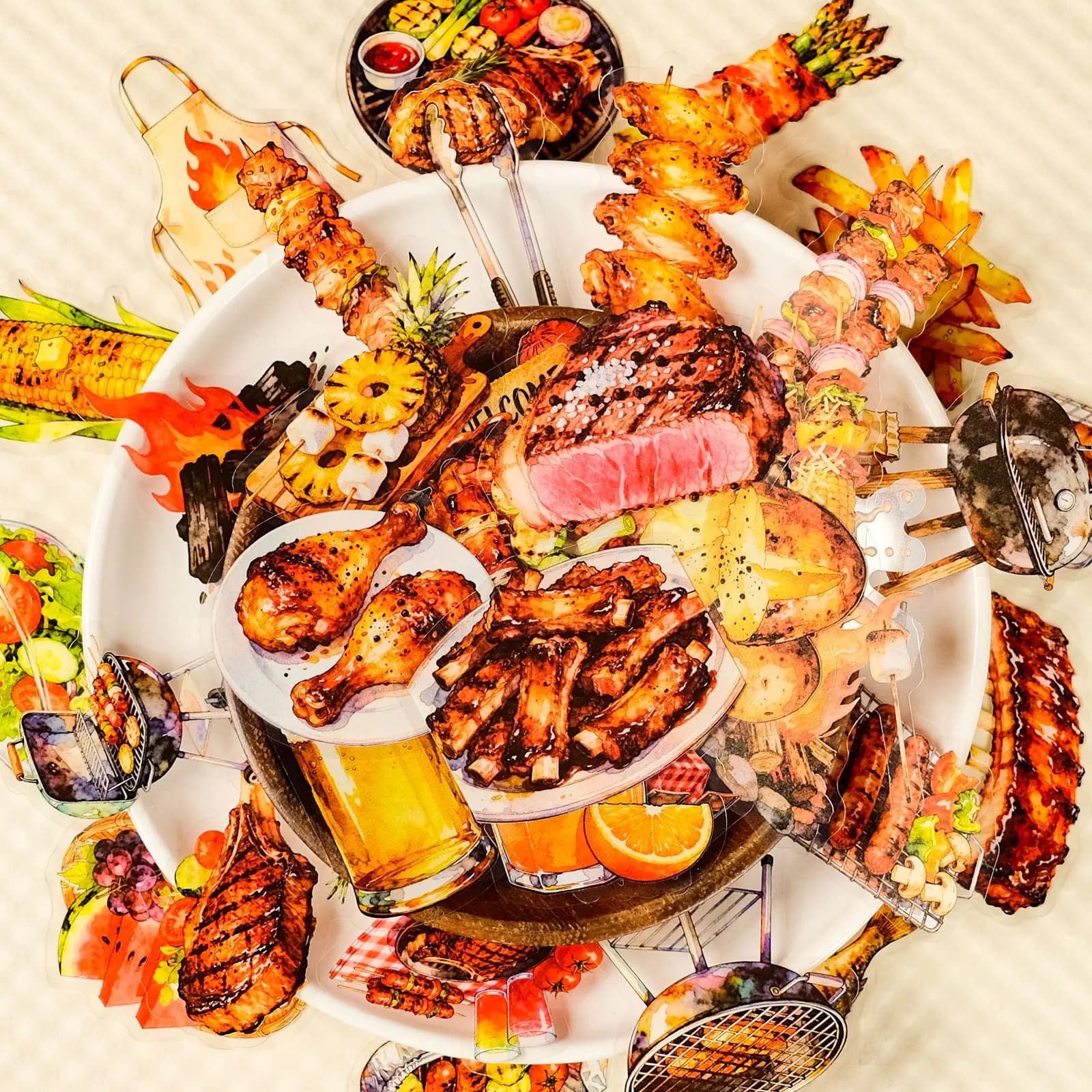 56/112 pezzi adesivi in PET a tema cucina cibo barbecue, cancelleria notebook telefono chitarra confezione regalo bagagli frigorifero decorazioni estetica decalcomanie