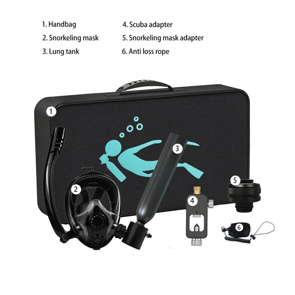 Pacchetto maschera per lo snorkeling da 0,5 l Attrezzatura subacquea per polmoni in alluminio Mini bottiglia Respiratore subacqueo per insegnamento