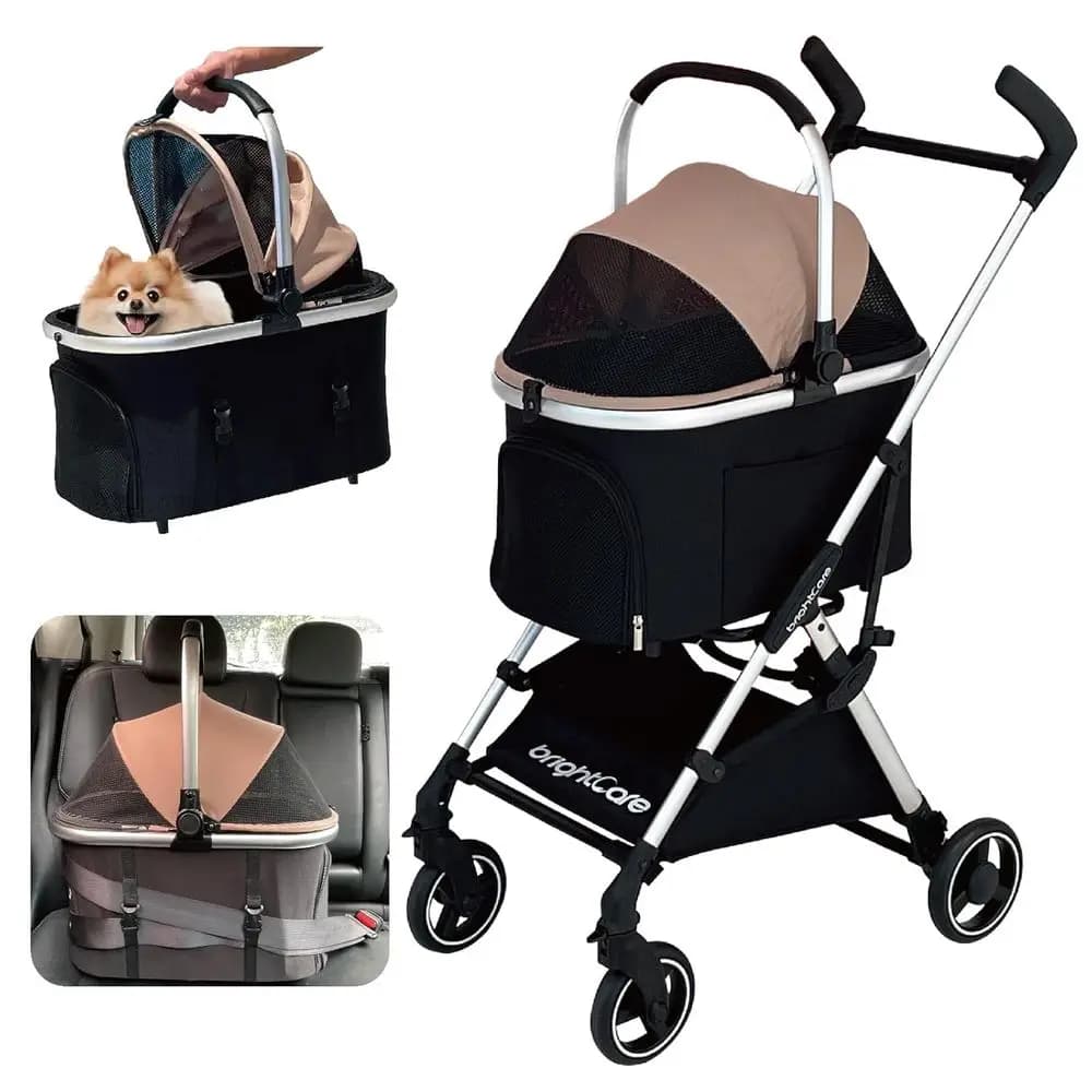 Passeggino ultraleggero per cani e gatti di piccola taglia sotto i 9 kg, con cestello rimovibile, convertibile in seggiolino auto, pieghevole con una mano