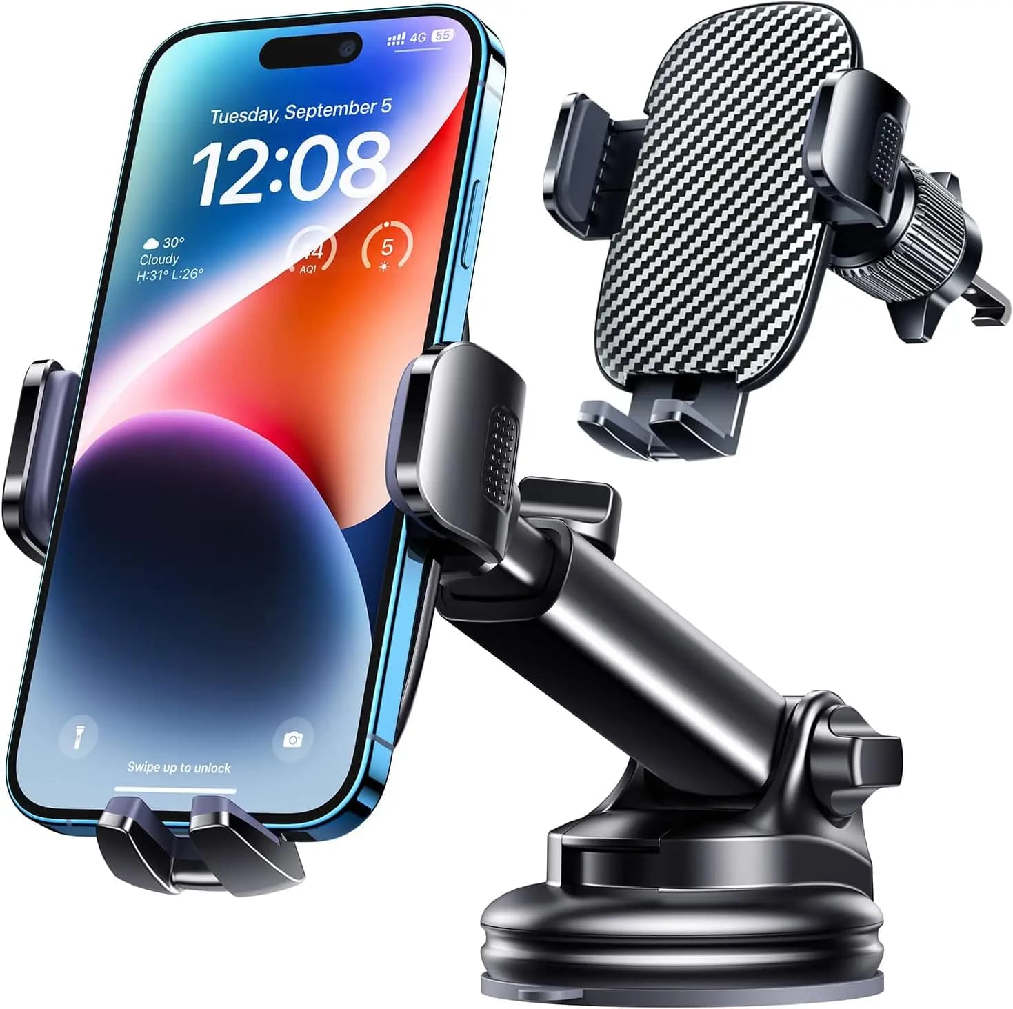 Supporto universale per telefono da auto con ventosa di livello militare, clip stabile e rotazione a 360° ° Rotazione per tutti i telefoni