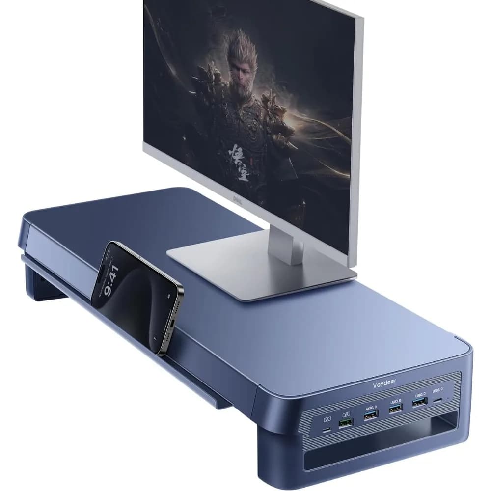 USB 3.0 monitor support, metal monitor support with hub, fast charging support and data transfer, desk to store keyboard and mouse