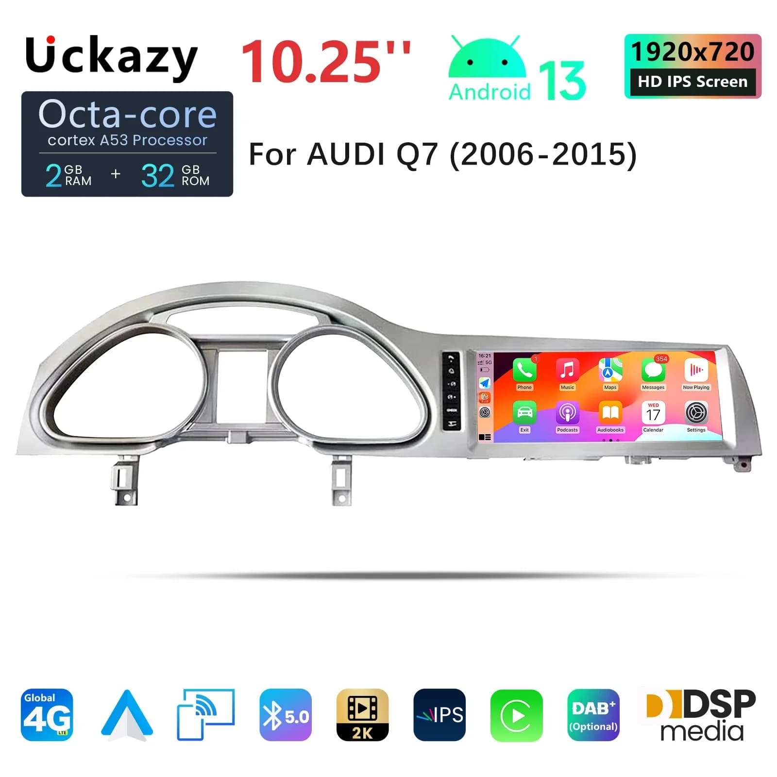 Lettore multimediale per auto Android13 da 10.25 "per Audi Q7 4L 2005-2015 MMI 2G 3G CarPlay Navigazione GPS Ricevitore schermo stereo automatico