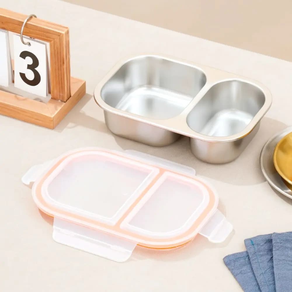 Stainless Steel Bento Lunch Container Divided Food Storage Box Leakproof Kitchen Organizer For Meal Prep School