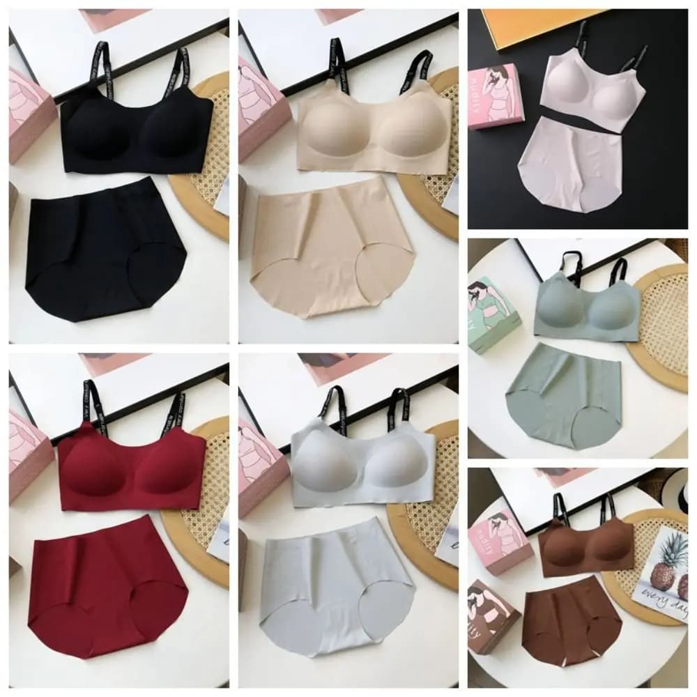Set di slip reggiseni semplici e aderenti Set di biancheria intima senza cuciture senza fili antiurto Intimo Set di lingerie da donna