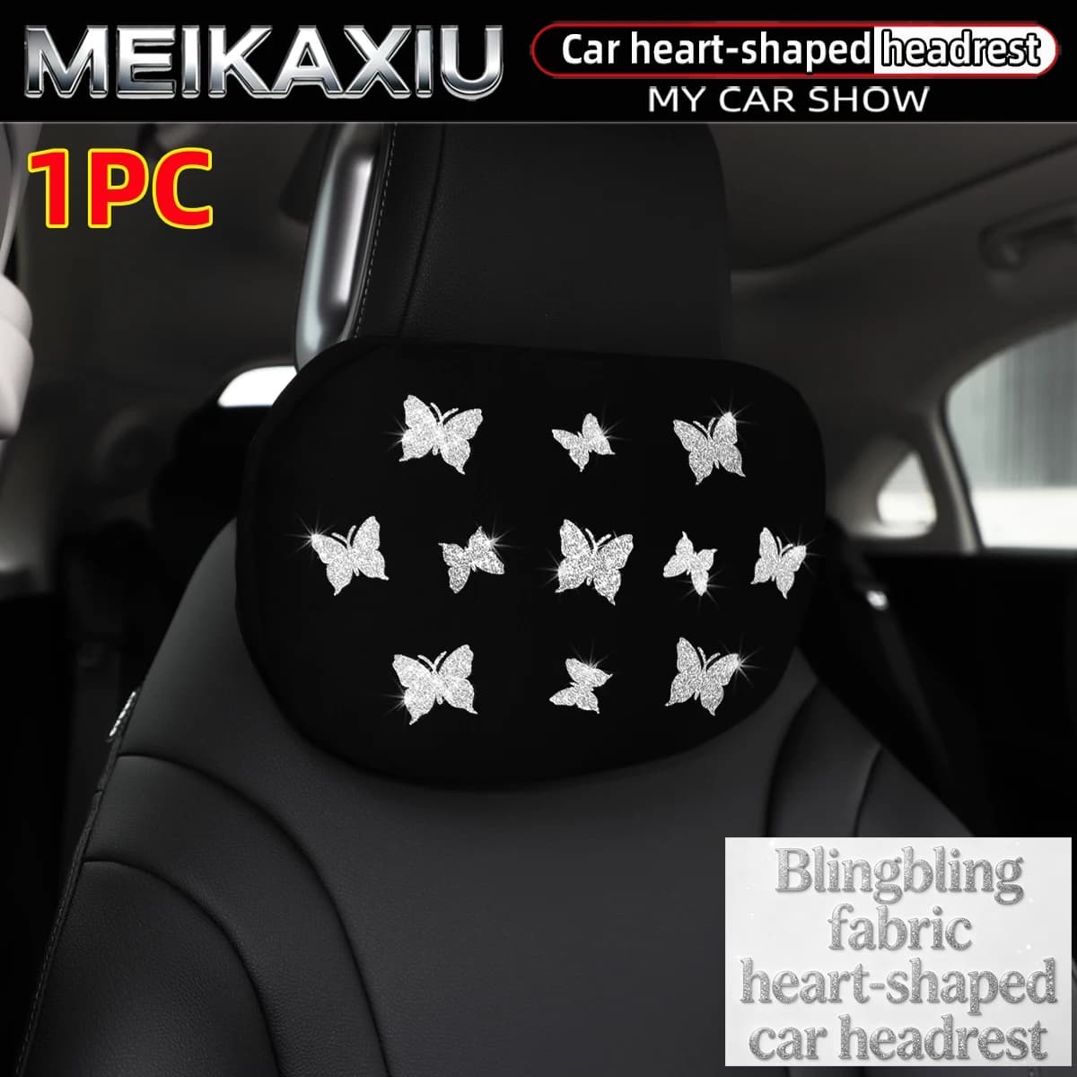 Gold-Stamped Butterfly Car Neck Pillow for Women Shiny Blingbling Neck Support Fabric Headrest for Travel Comfort