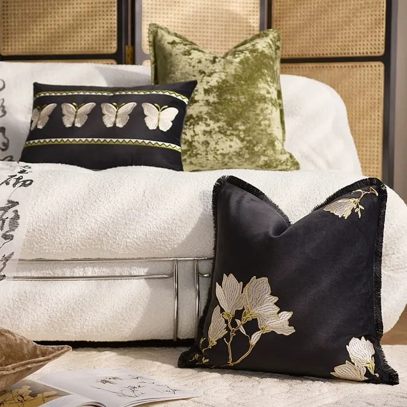 claasical retro black velvet pillowcase cushion cover flower embroidered pillow cover butterfly