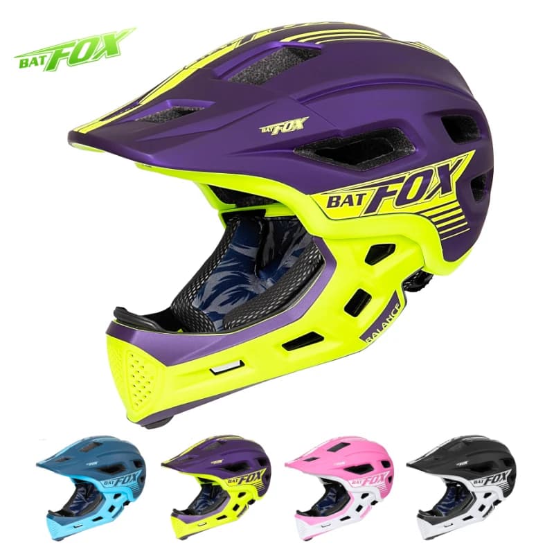 BATFOX Casco integrale per bambini Staccabile Sicurezza Ciclismo Bicicletta Skateboard Pattinaggio Scooter Ginocchiere Set Caschi da bici per bambini