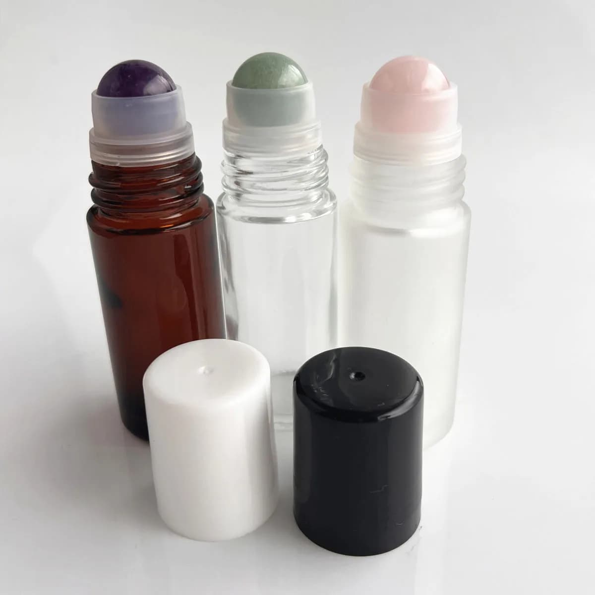 30ml 50ml Amber / Frosted Glass Roller Bottle Extra Large Natural Crystal Gem Roller Ball Roll On Perfume Oil Bottle Underarm