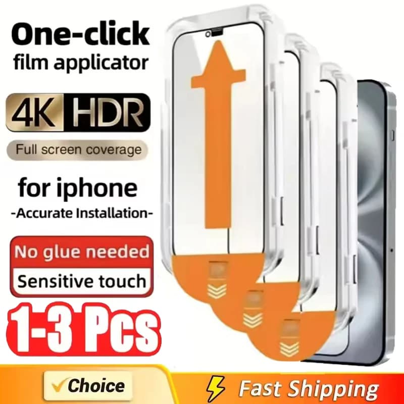 1-3Pc 8K High-end Tempered Glass For iPhone 15 14 13 12 11 Pro Max XS MAX 15 16 Screen Protection With Mounting Cover Alignment