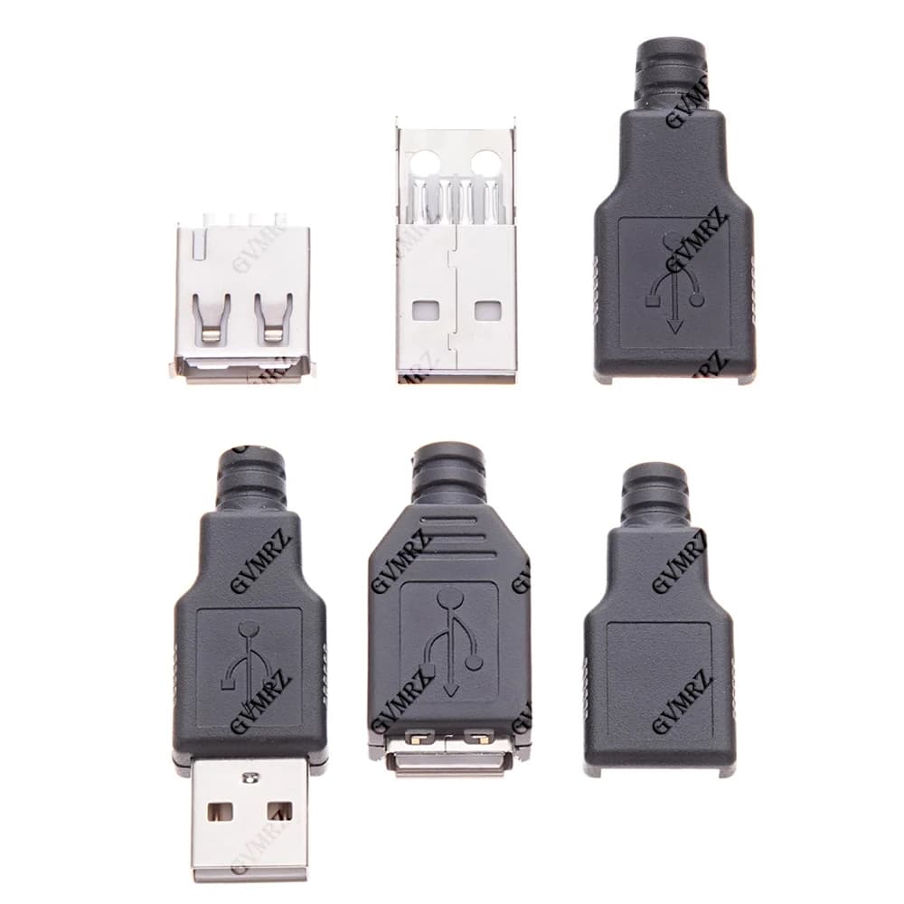 10PCS Type A 4 Pin Plug Socket Connector With Black Plastic Cover Type-A DIY Kits Type A Male Female USB 4P
