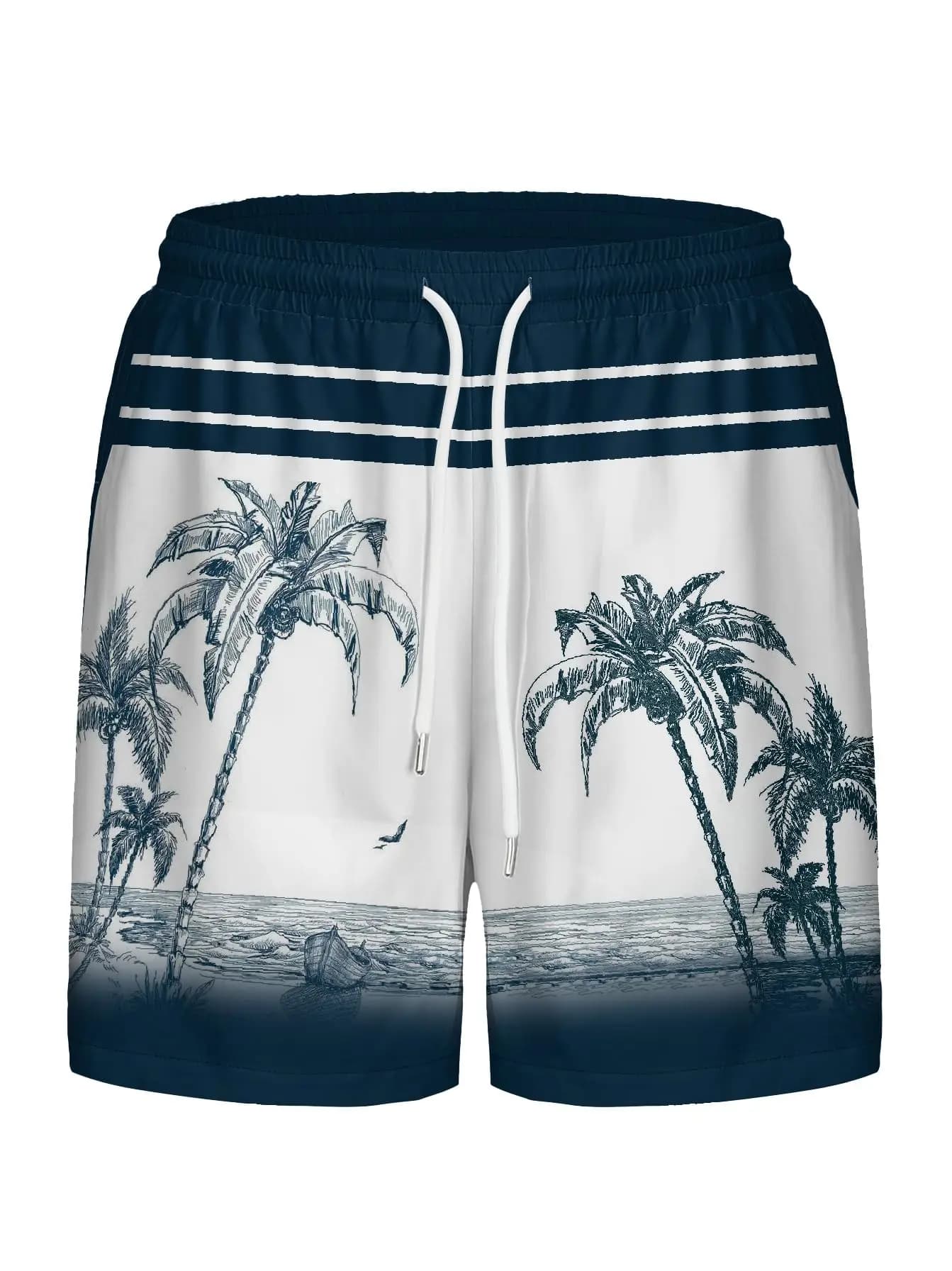Costume da bagno da uomo con stampa 3D palma, pantaloncini da spiaggia ad asciugatura rapida, per sport e tempo libero all'aperto, alla moda