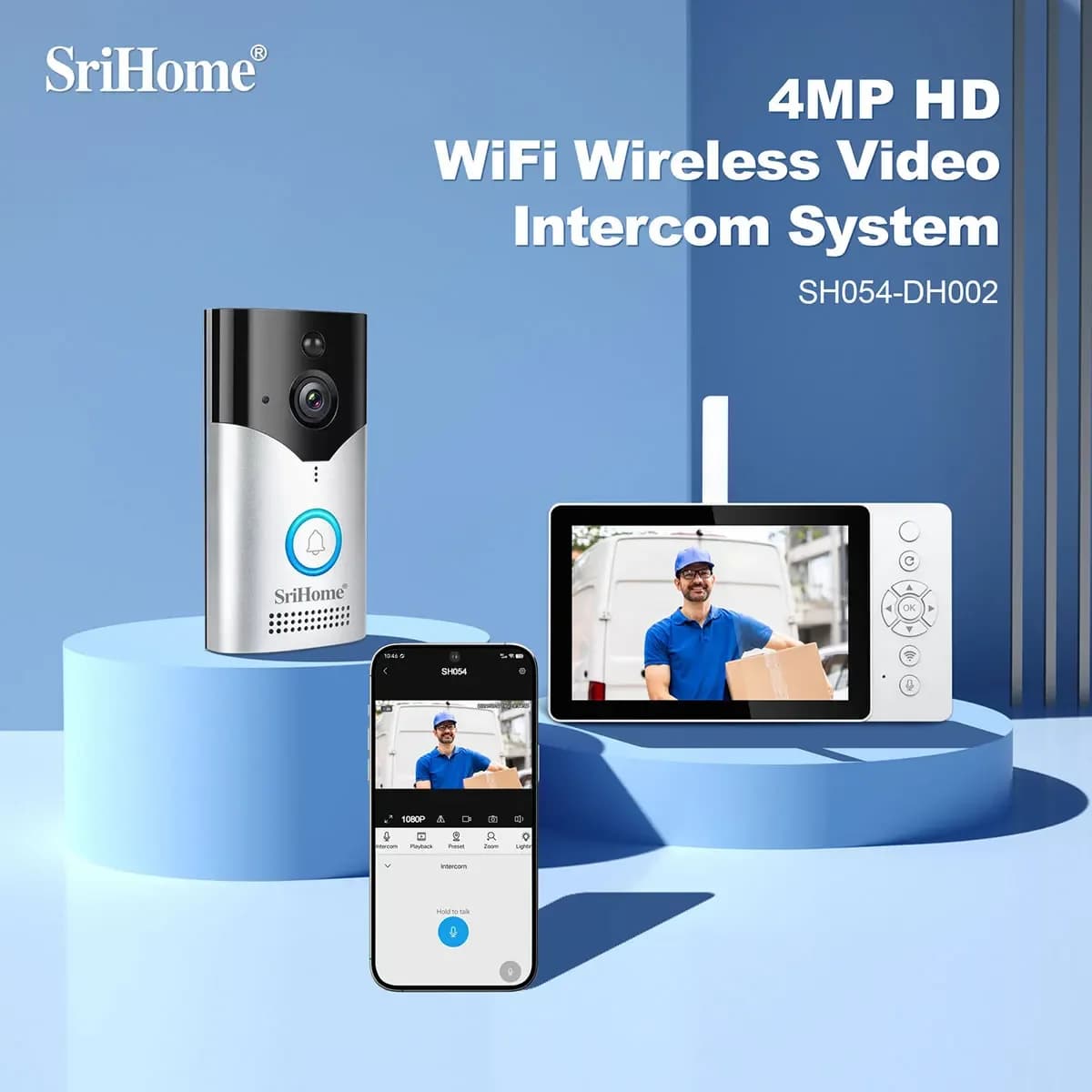 Sistema di Videocitofono WIFI Srihome 4MP, Telecamera per Campanello, Videocitofono di Sicurezza, Videocitofono con Visione Notturna IR Impermeabile