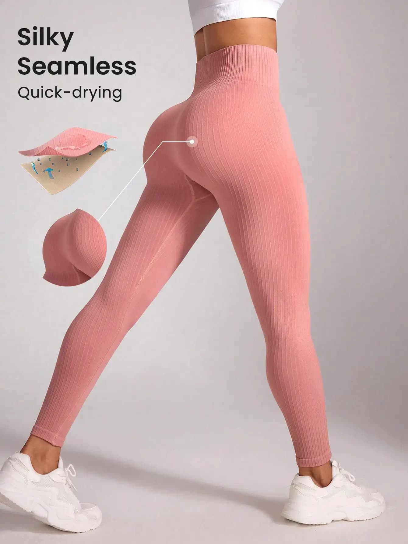 Leggings Yoga a Costine Senza Cuciture a Vita Alta, Modellanti, Asciugatura Rapida, Pantaloni Sportivi da Donna per Palestra Corsa e Allenamento