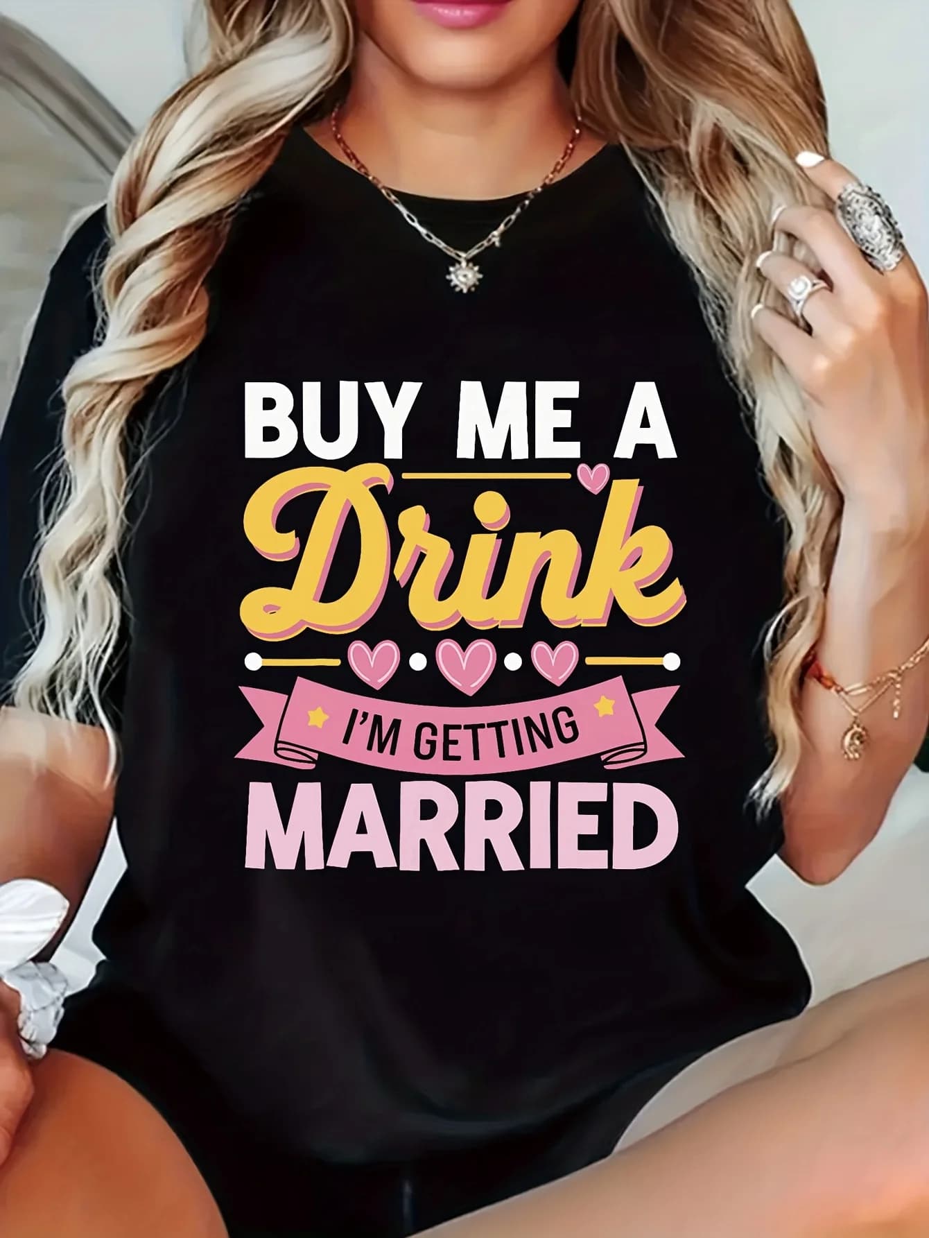 Women's Breathable Casual T-shirt: print with pattern "Please buy me a cup of I want married", short sleeve crew neck top