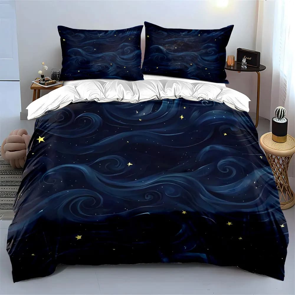 Set di biancheria da letto decorativa a tre pezzi Starry Night Sky con 1 copripiumino e 2 federe, singolo, matrimoniale, king, queen, regalo
