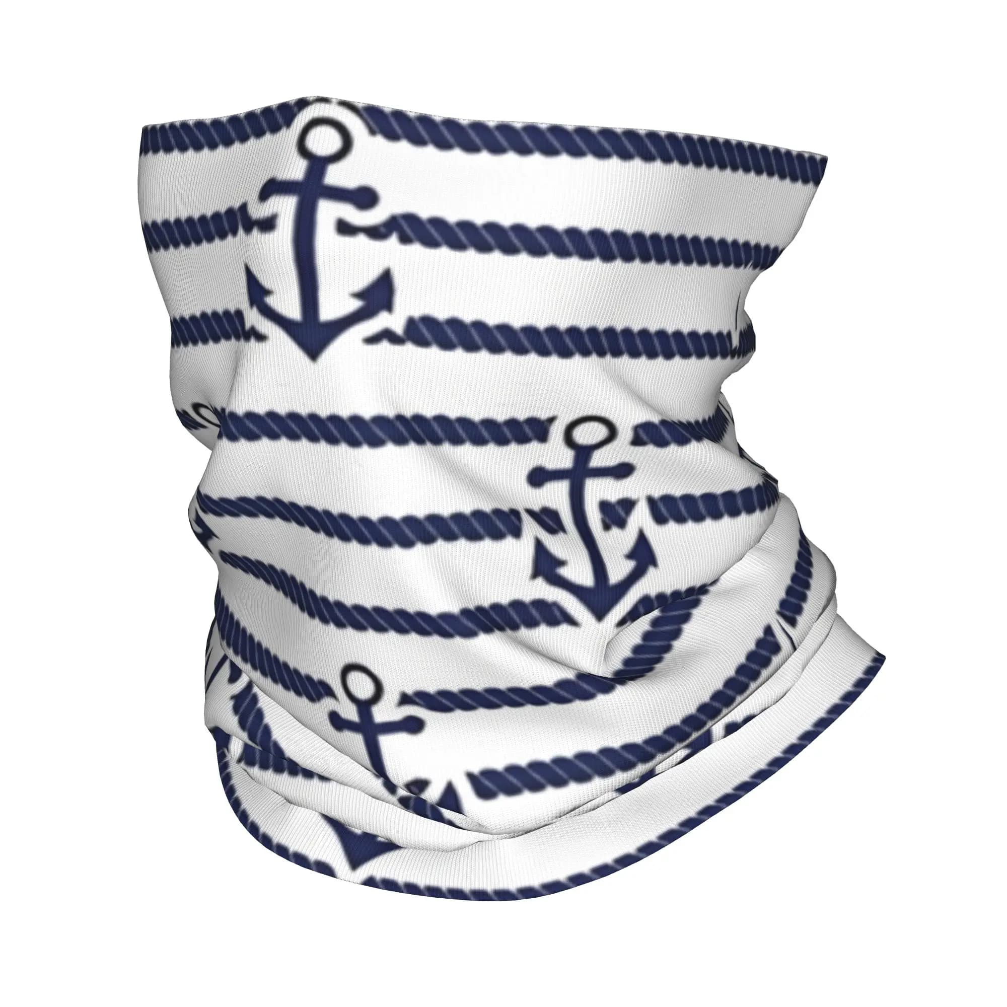 Bandana con Motivo Nautico Blu a Strisce, Sciarpa Avvolgente con Ancora, Foulard Antivento Unisex per Ciclismo e Equitazione