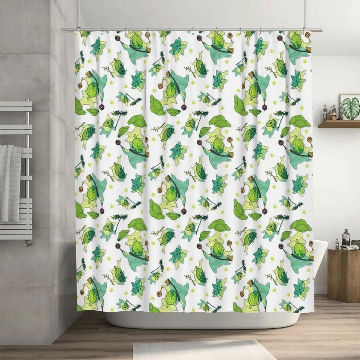 Tenda da doccia con motivo Korok, tende da bagno impermeabili in poliestere con ganci