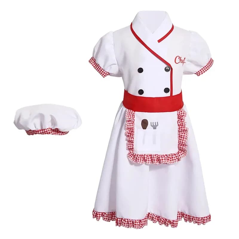 Ragazze Ragazzi Cucina Uniforme da cucina Costume da cuoco Hallloween Cosplay Play House Performance Outfit Camicia da cuoco Abito Grembiule Seta;3,v