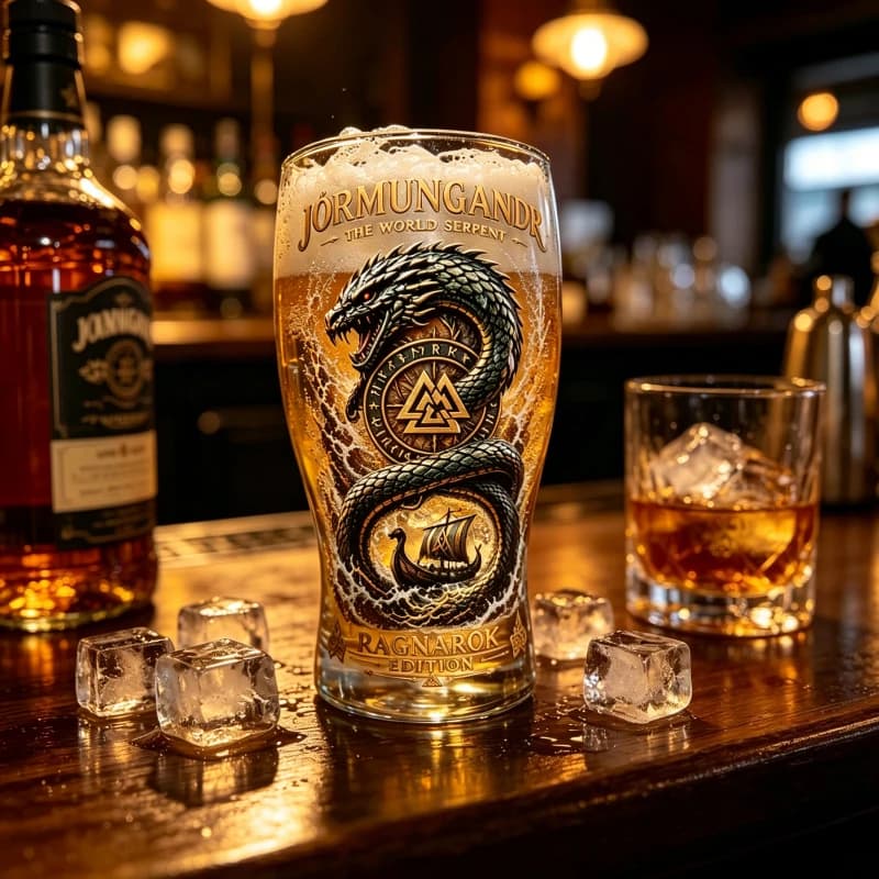 Bicchiere in Vetro Viking Ragnarok Jormungandr Serpent, Boccale da Birra Mitologia Norrena, Tazza Gotica da Collezione