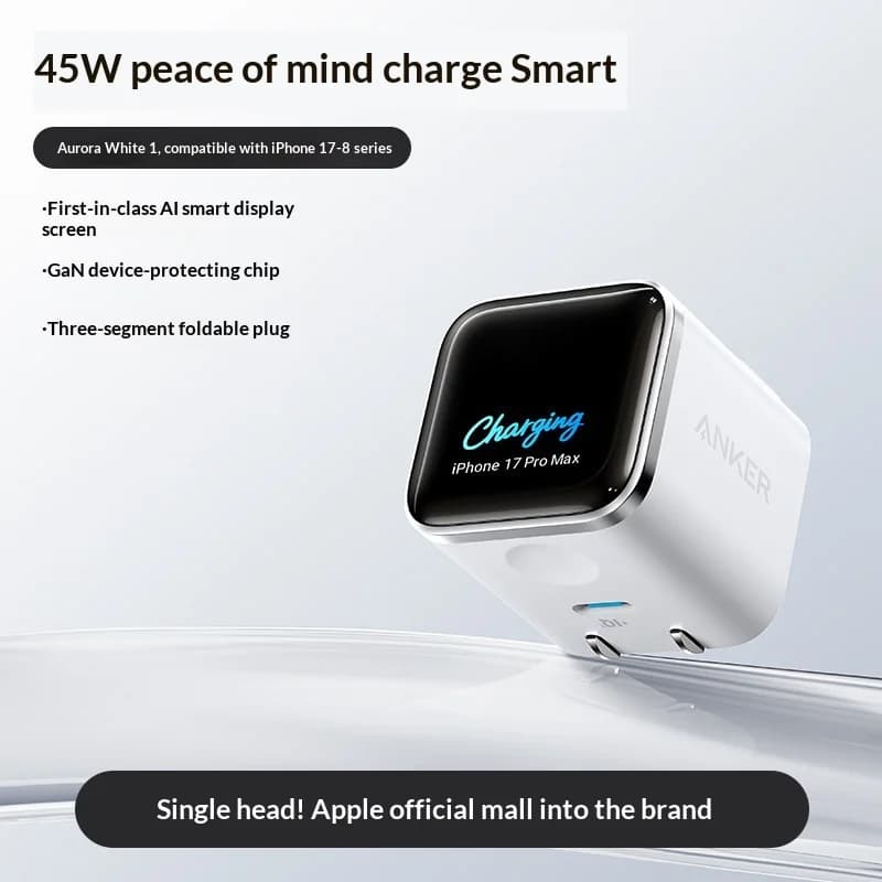 Anker 45w Gan Fast Charger With Digital Display High-Speed Power Adapter Supporting Quick Charging For Multiple Devices