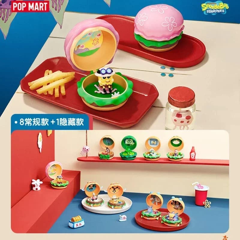 POP MART SpongeBob Krabby Patty Series Blind Box, Cute Anime Doll Figure, Bag Decor Ornament, Collectible Toy for Gift