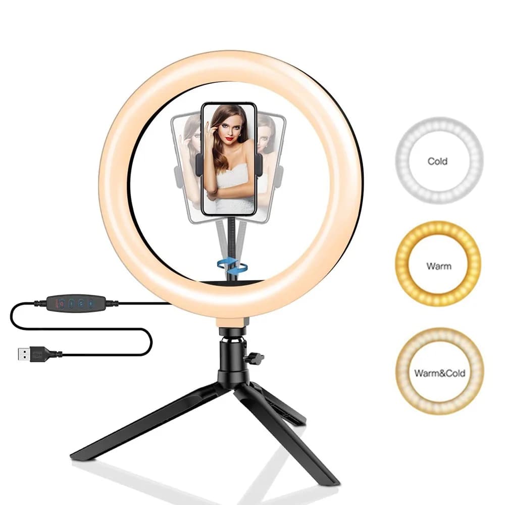 26cm 10 inch Led Selfie Ring Dimmable Light Photography Lighting Kit USB charging lamp with tripod for live video 120 Perline lamp