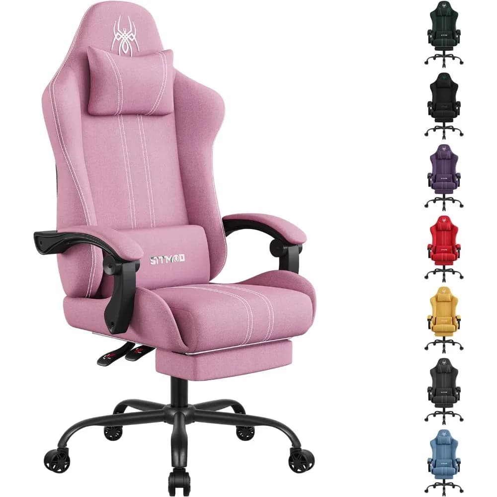 Sedia da gioco in tessuto SITMOD con poggiapiedi, sedia da computer traspirante con poggiatesta e cuscino lombare, grande e alta sedia da gioco ergonomica