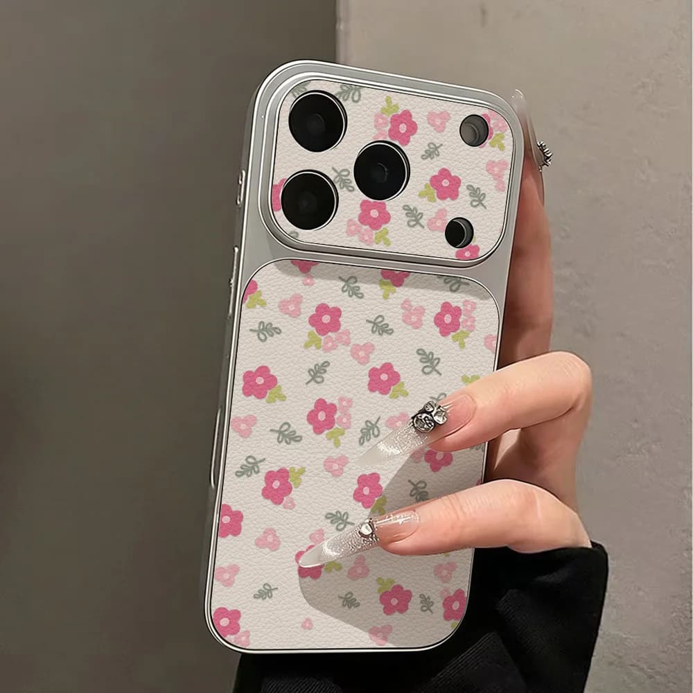 Luxury INS Flower Large Window Phone Case For iPhone 17 16 Pro Max 14 15 13 12 11 Camera Protector Shockproof Ultra Slim Cover