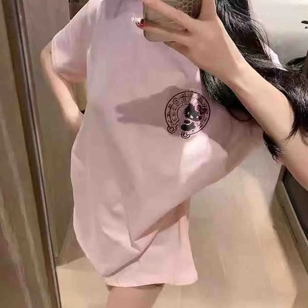 Korean Version Hello Kittys Diamond Printed Women's T-Shirt Y2K Sanrio Girls Short Sleeve Fashion Loose Casual Tops Large Size