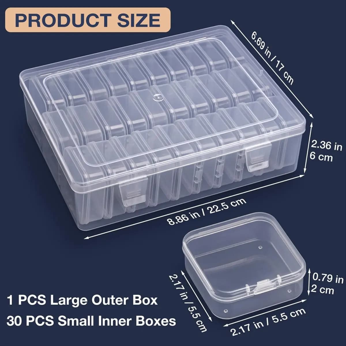 Box Organizer for AA14 Beads, Large Transparent Container with 30 Small Transparent Plastic Containers, Portable Box for Craft Conservation