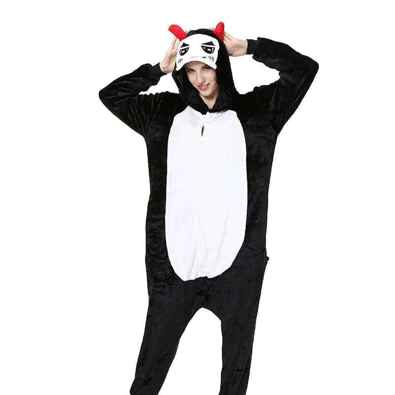 Demons Pigiama intero con cappuccio Colore nero Cartoon Pigiama a maniche lunghe Indumenti da notte carini per i bambini Tenere al caldo