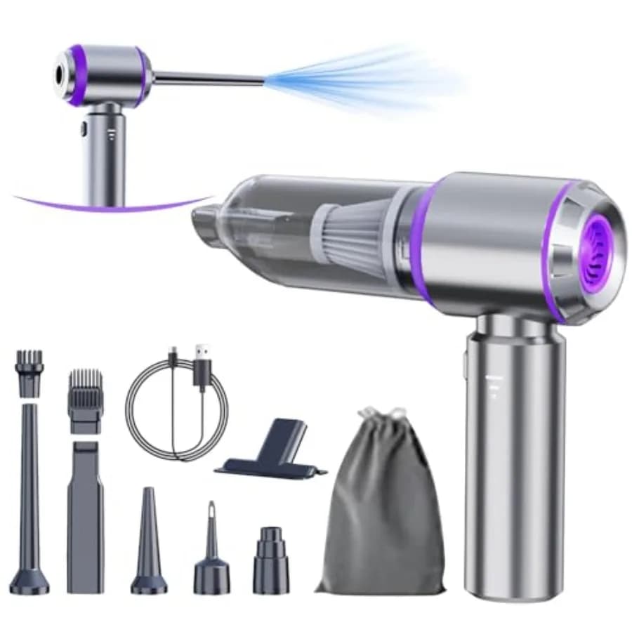Aspirapolvere Portatile per Auto Senza Fili 20000PA Alta Potenza 4-in-1 con Compressore d'Aria, Soffiatore e Pompa, Aspiratore Manuale con Spazzola