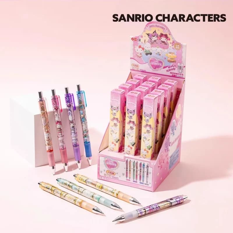 Set di 12 Penne Gel a Pressione Sanrio con Kuromi, Melody, Cinnamoroll e Pochacco, Penne Carine da 0,5mm con Inchiostro Nero per Scuola