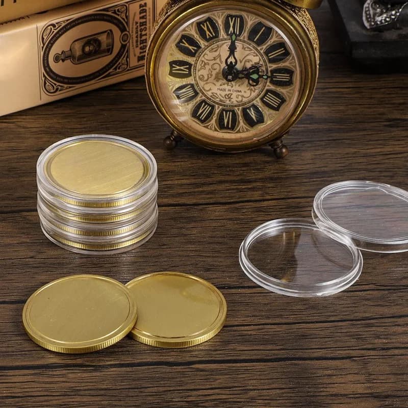 10 raw pieces for laser engraving empty spaces for brass coins engraving on metal empty coins 40 mm with acrylic protection box