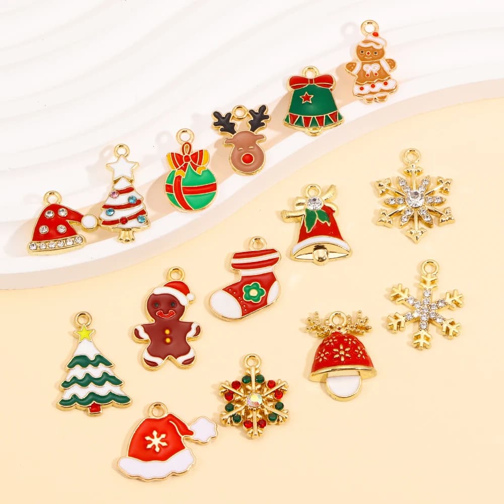 10 pezzi adorabili fiocchi di neve albero di Natale cappelli ciondoli ciondolo placcato oro per gioielli fai da te creazione di collane orecchini accessori natalizi