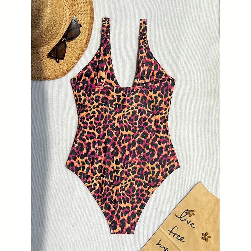 Leopard Print Cut Out One Piece Swimsuit 2026 Women's Tummy Control Modest Swimwear Push Up Beach Vacation Bodysuit Swimsuit New