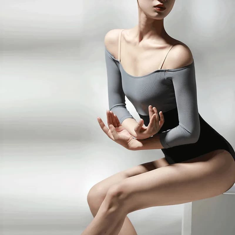 Sexy ballet body with sleeves with three-quarter shoulders for women Adult swimsuit with mesh seams for Dancing Costume