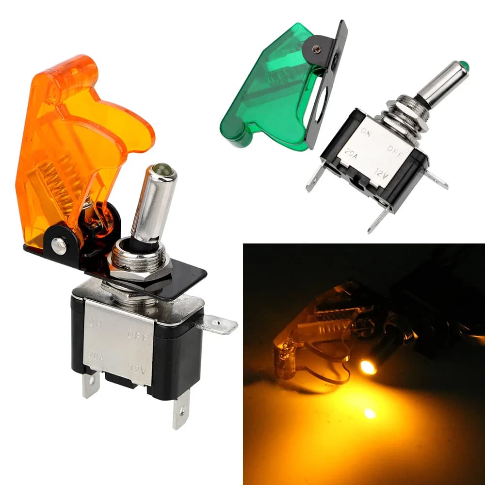 Interruttore LED con coperchio protettivo 12V 20A 1PCS SPST Toggle Interruttore a bilanciere Controllo On/Off Interruttore a levetta Copertura automatica per auto Luce a LED