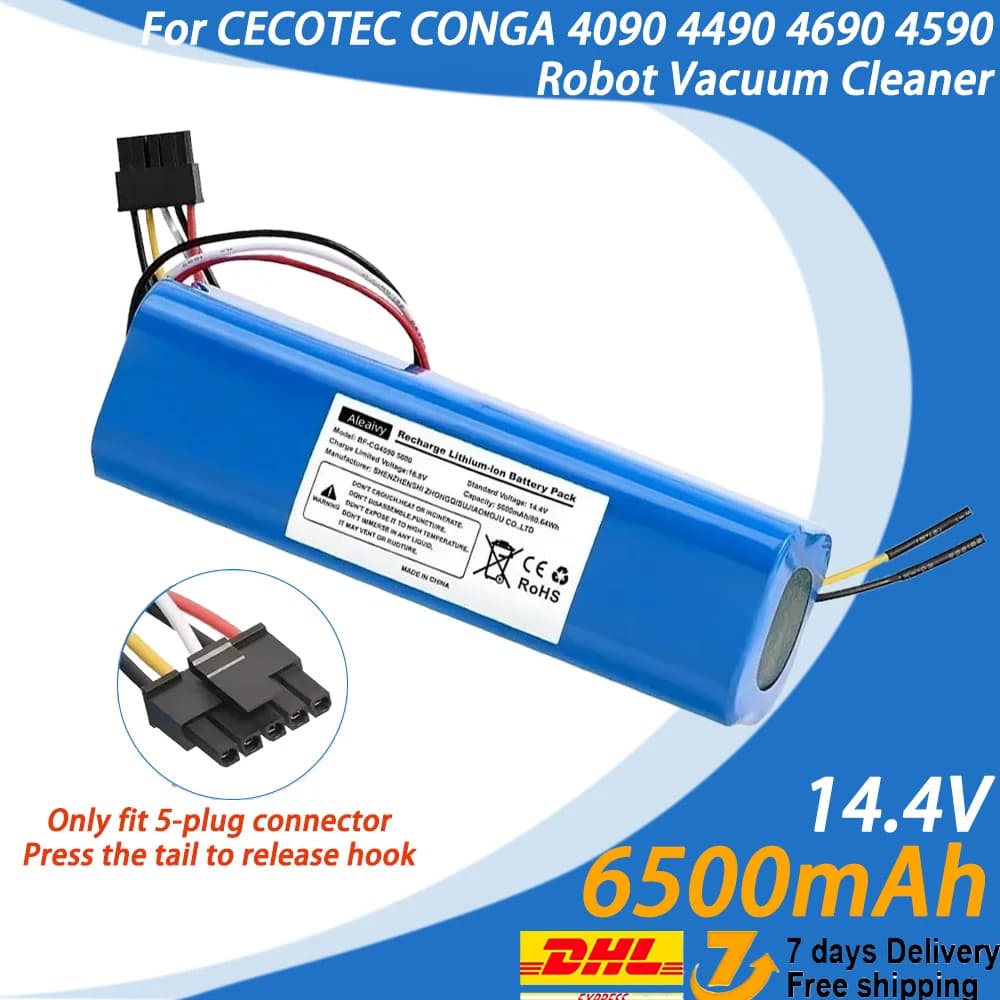 For CECOTEC CONGA 4090 4490 4690 4590 Robot Vacuum Cleaner | 14.4V 6500mAh 4S2P Battery | Long Runtime & Quiet for Large Homes