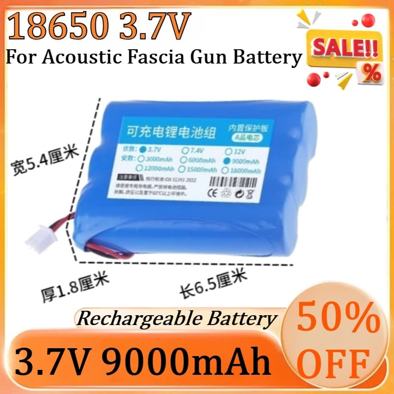 New 18650 3.7V 3000mAh/6000mAh/9000mAh High Quality Power Lithium Battery Pack for Acoustic Fascia Gun Battery