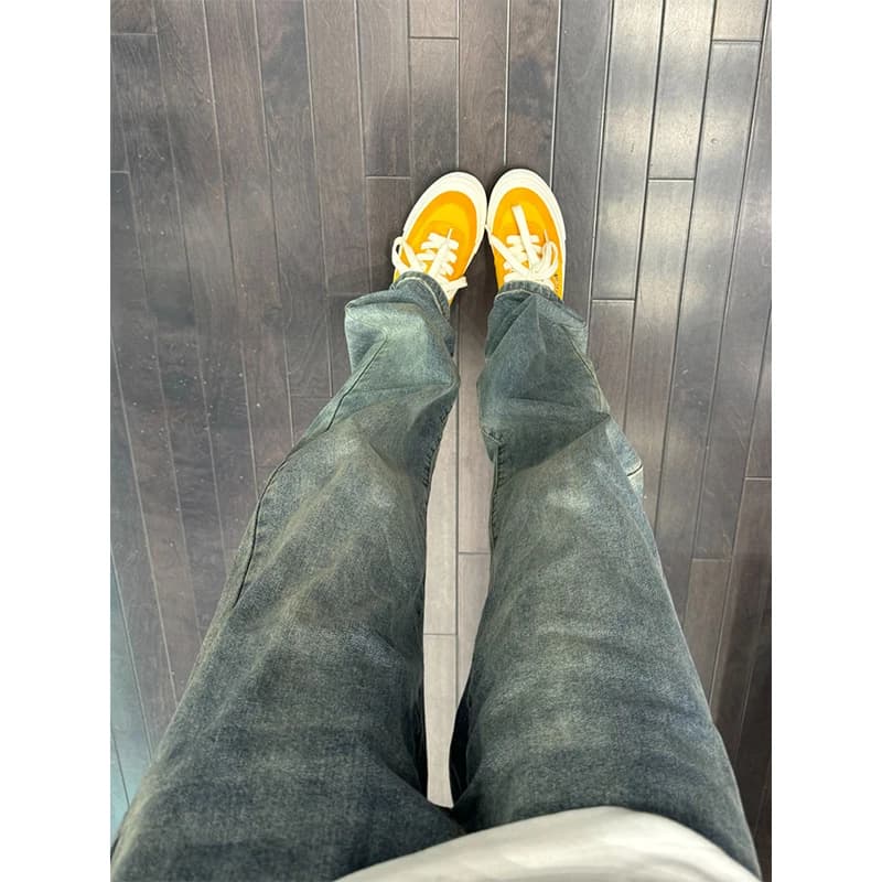 American Retro Blue Jeans Men's Summer CleanFit Tall Extended Straight Leg Knife Pants High Waist Long Denim Youth Trend