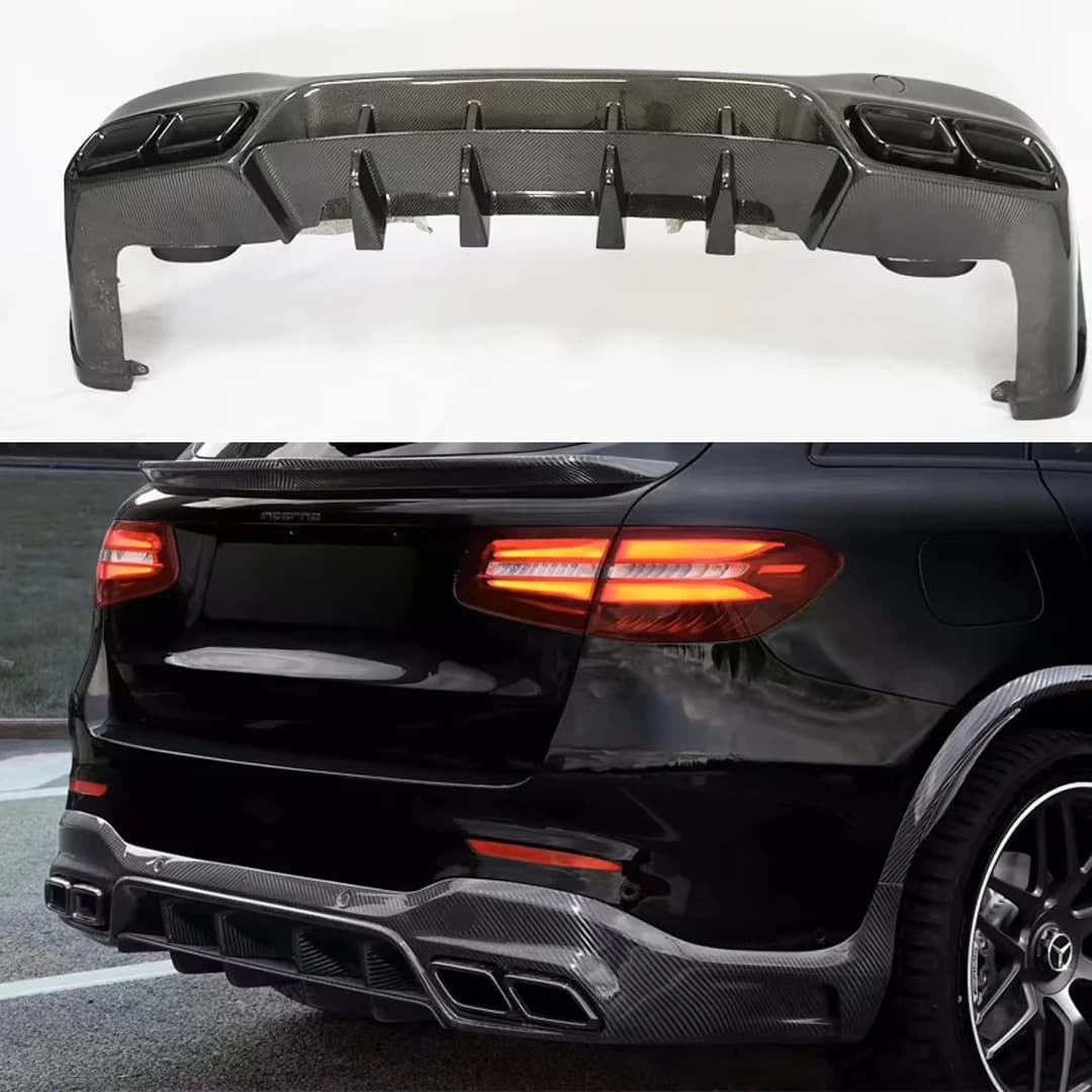 TOPCAR Style GLC 43 63 AMG Carbon Fiber Rear Lip Diffuser Exhaust Tip Tailpipe for Mercedes X253 2016-2022