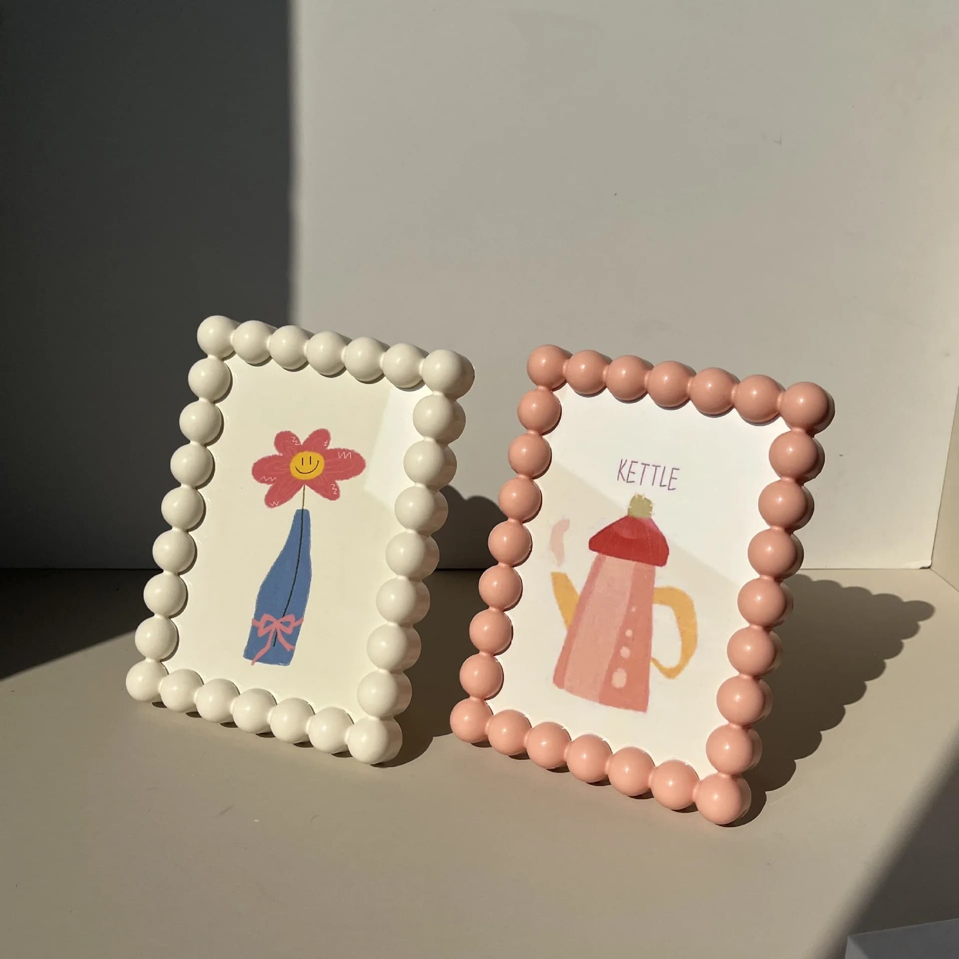 Cute Beaded Photo Frame Fun Desktop Display Photo Frame Stand Up Home Decor Display 6-inch Photo Souvenir Gift