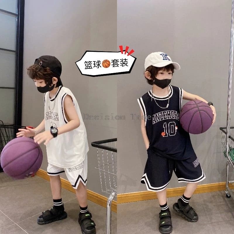 2024 ice silk fabric boys basketball garment korean style thin breathable sweatsuit chinese kids set of two classic sports pieces
