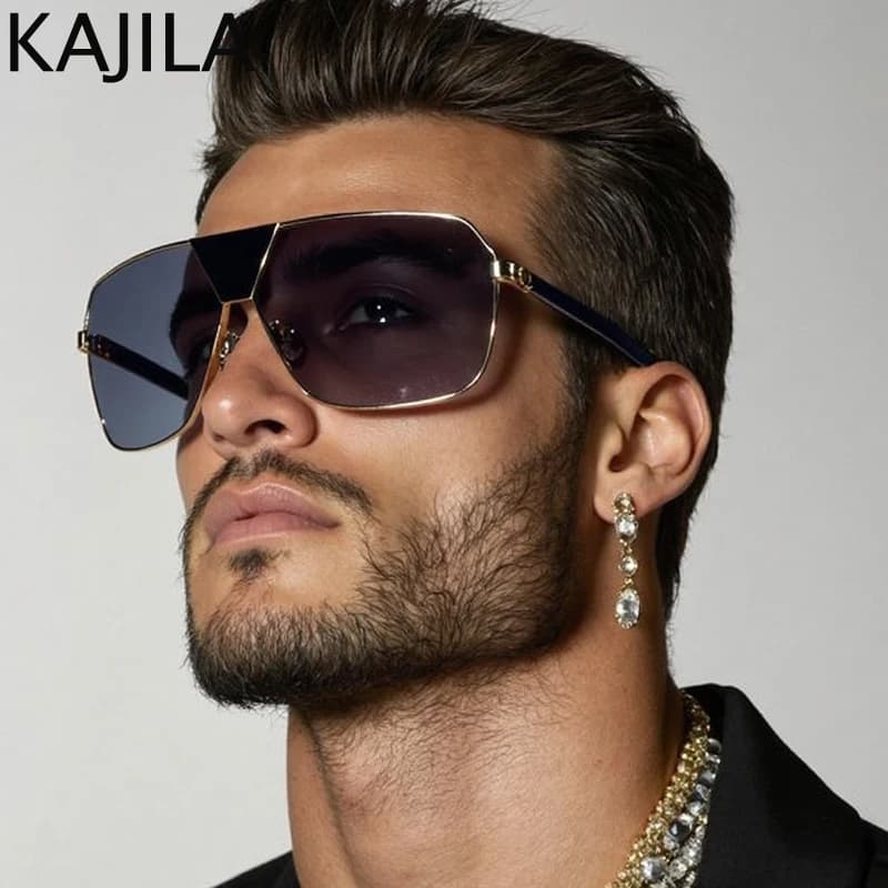 Steampunk Oversized Rectangle Shield Sunglasses Men 2026 Luxury Brand Trendy Windproof Pilot Sun Glasses For Male Punk Goggle