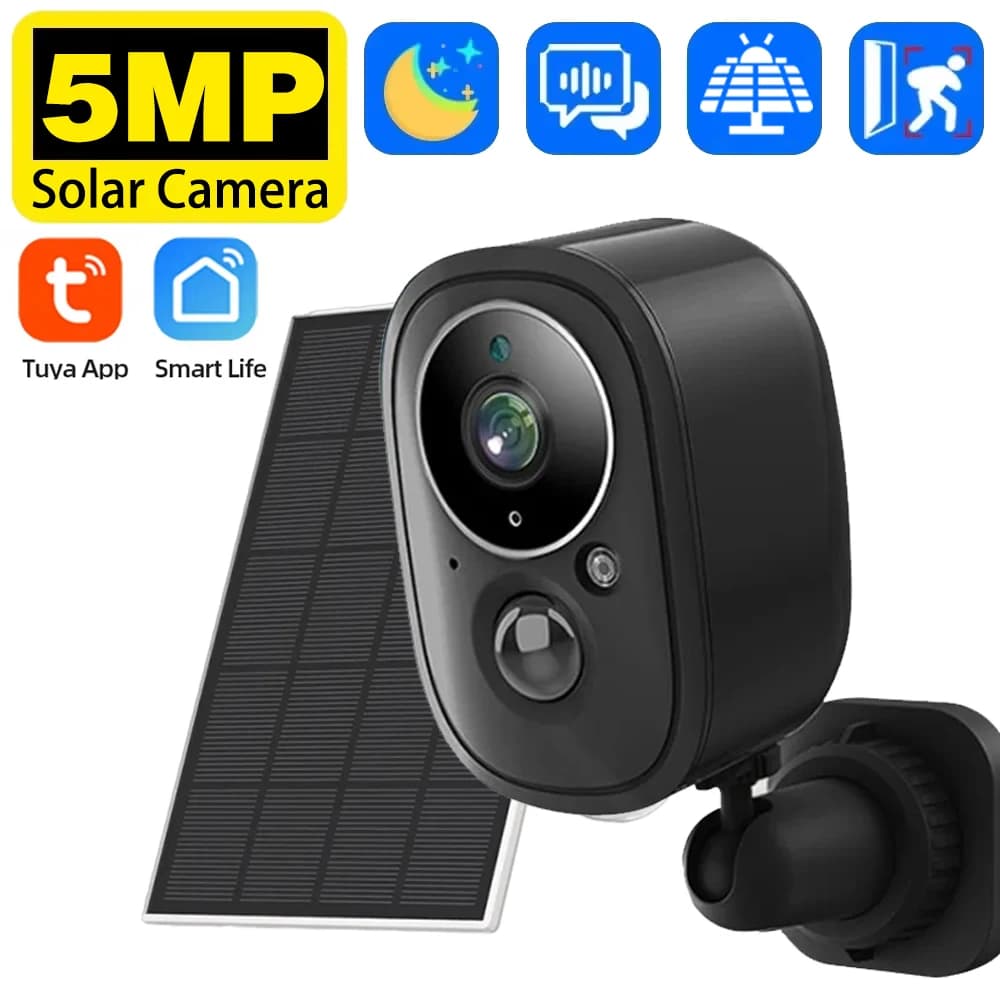 Telecamera IP Wifi solare Smart Life da 5 MP Telecamera IP CCTV wireless Tuya impermeabile esterna Telecamera di sorveglianza di sicurezza alimentata a batteria