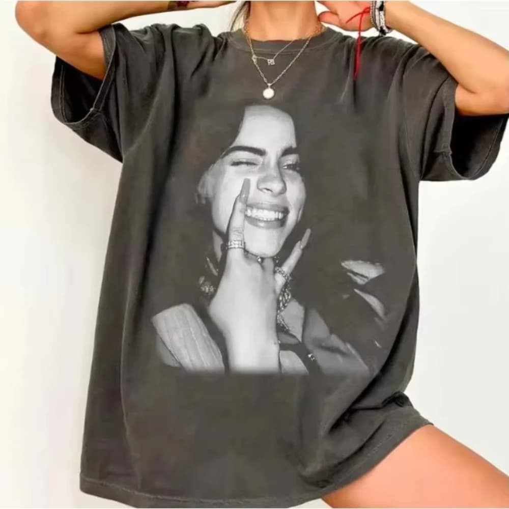 2026 Summer Billie Eilish Pattern Printed T-shirt for Male and Female Fans, Gift for Casual Daily Street Dressing