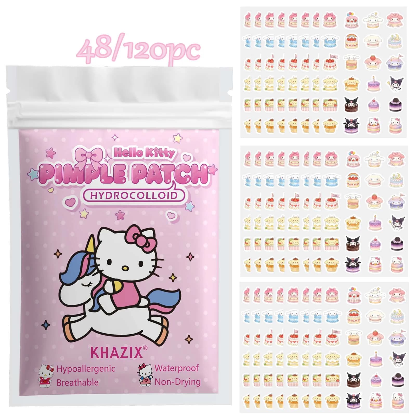 48/120PCS Cute Soft Sanrio Hello Kitty Acne Patches, Kawaii Cartoon Concealer Stickers